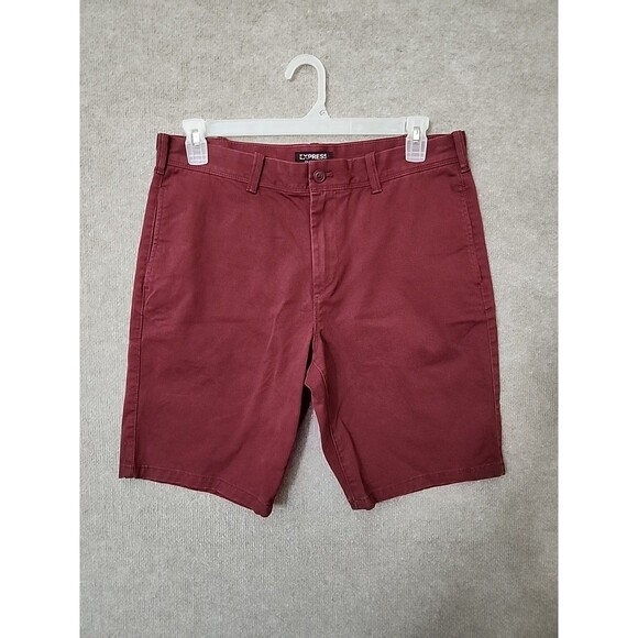 Express Classic Fit Shorts Mens 33 Burgundy 100% Cotton - Picture 1 of 8